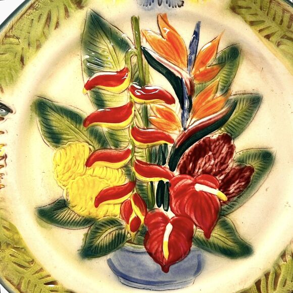 Kani Of Hawaii 10 Inch Plate Hand Made Floral Colorful Flowers Blues Red Yellow - Picture 10 of 10
